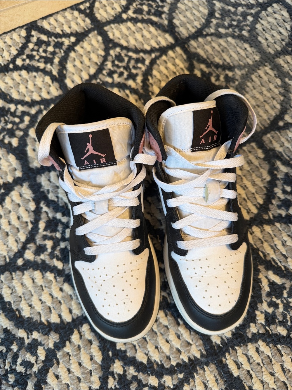 Jordan Kids High-Top Sneakers - Black, White & Pink Accent